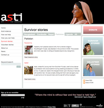 Screenshot of the Acid Survivors Trust International website